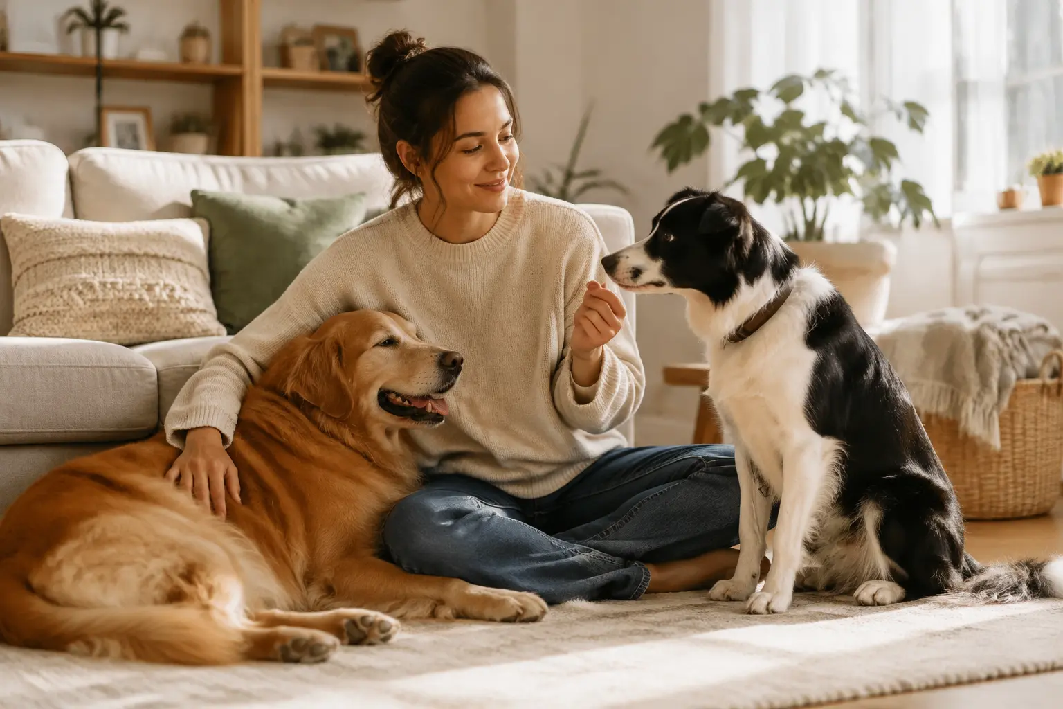 Person with dogs representing emotional support and psychiatric service roles