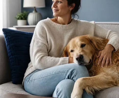 Pet parent at home with their dog, representing secure ESA housing rights
